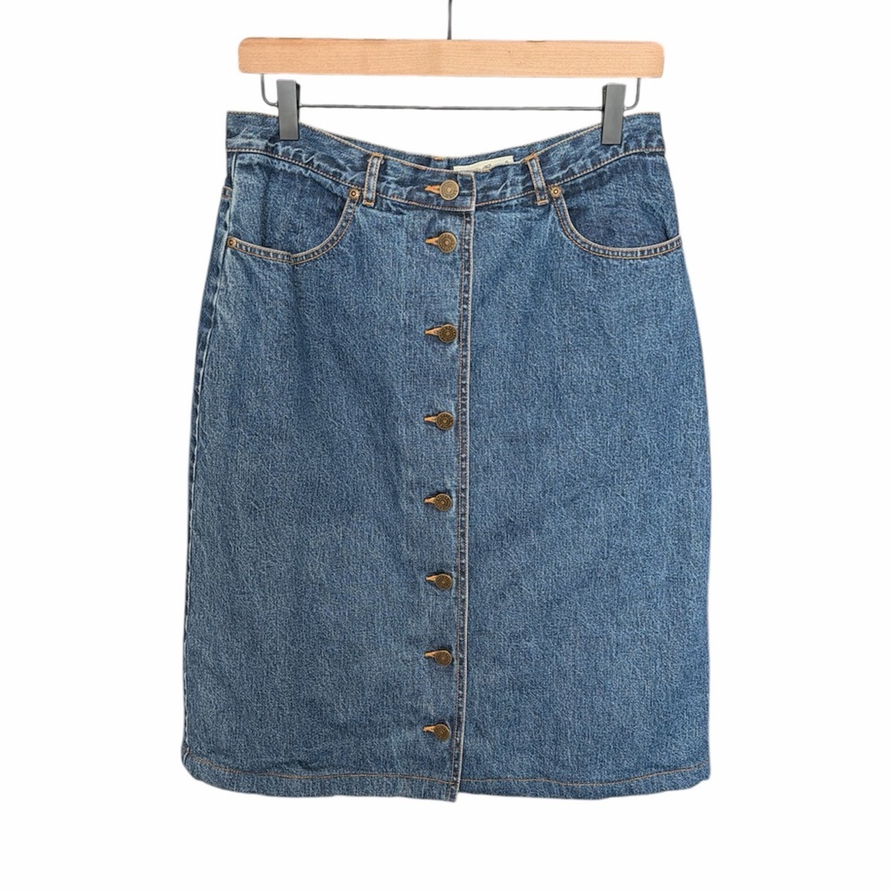 Eddie Bauer Denim Skirt Fleece Lined Vintage Size 8 Country Western Modest